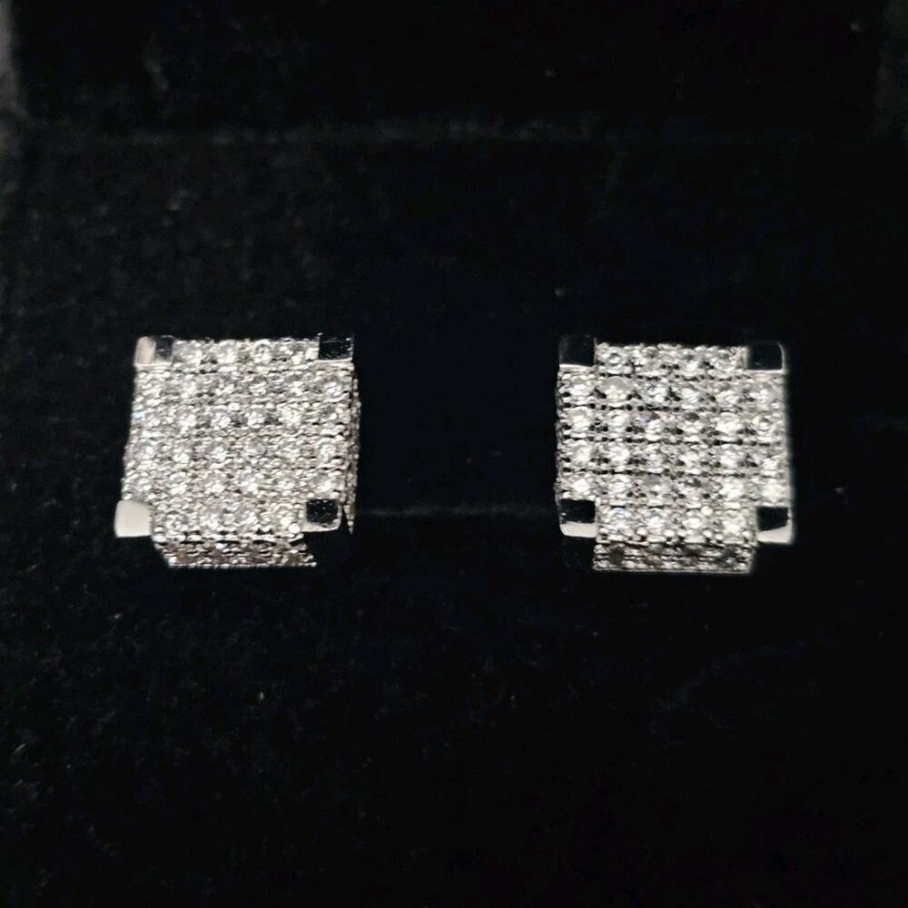 9.5mm white gold-plated brass Square white CZs Pavé Stud Earrings